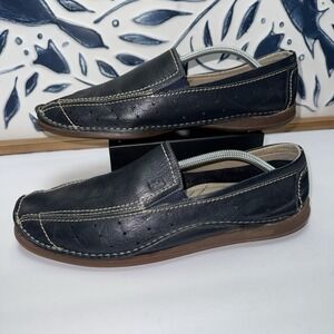 Fluchos Mens 12.5 Black Slip On Loafers Mariner Textured‎ Nautical Boat Shoe